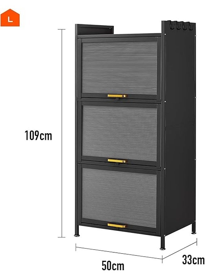 LAWAZIM Modern Storage Cabinet -3 Tier Black- Sleek Design Space-Saving Storage Organizer with Easy-to-clean Sturdy Shelves Racks Drawers and Doors- for Office Livingroom Bedroom Kitchen Organization - Image 2