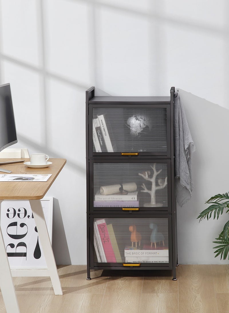 LAWAZIM Modern Storage Cabinet -3 Tier Black- Sleek Design Space-Saving Storage Organizer with Easy-to-clean Sturdy Shelves Racks Drawers and Doors- for Office Livingroom Bedroom Kitchen Organization - Image 3