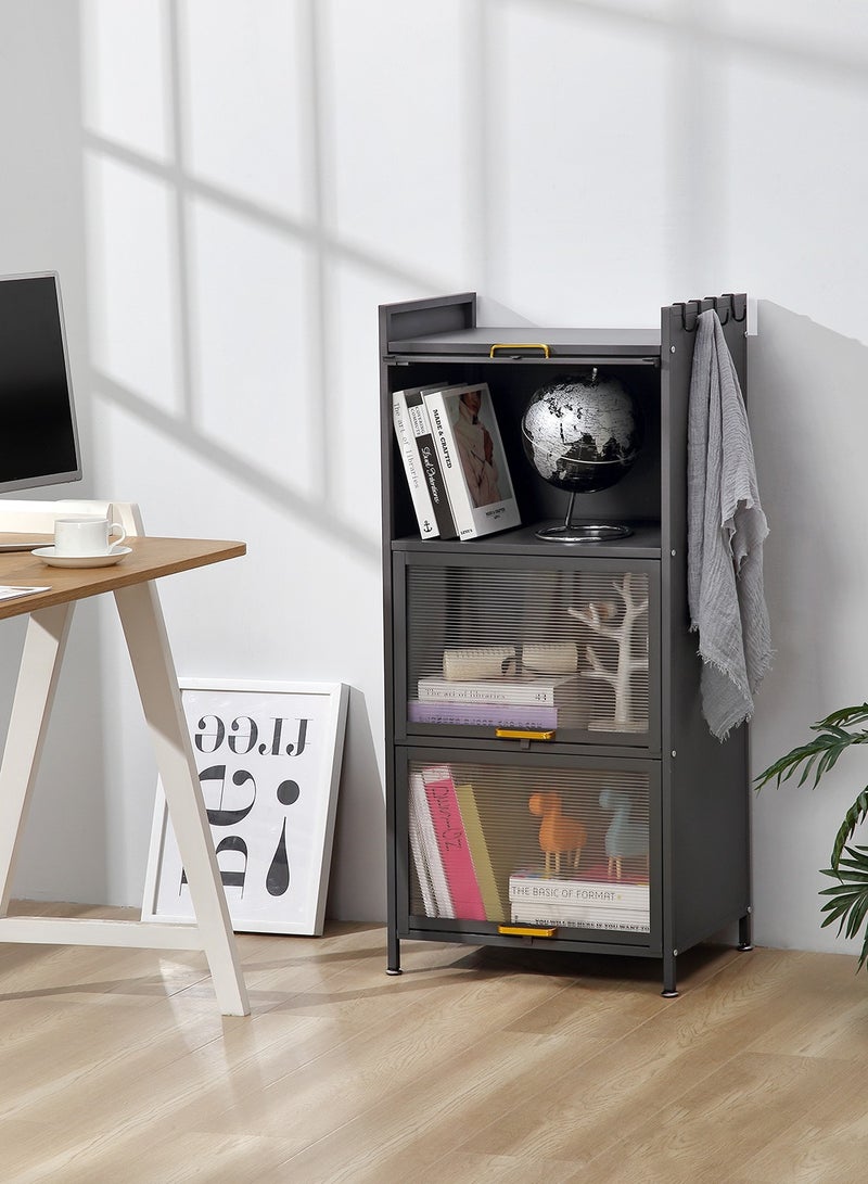 LAWAZIM Modern Storage Cabinet -3 Tier Black- Sleek Design Space-Saving Storage Organizer with Easy-to-clean Sturdy Shelves Racks Drawers and Doors- for Office Livingroom Bedroom Kitchen Organization - Image 4