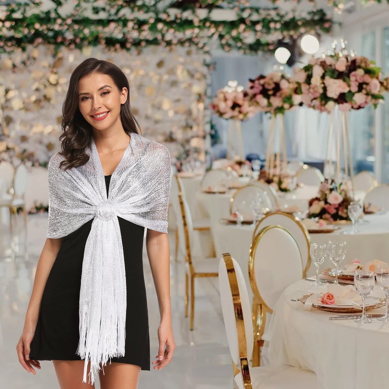 vimate شال زفاف أبيض للنساء من فيمات، شالات رسمية خفيفة الوزن للصيف ولفائف لف dresses المسائية (أبيض) - Image 5