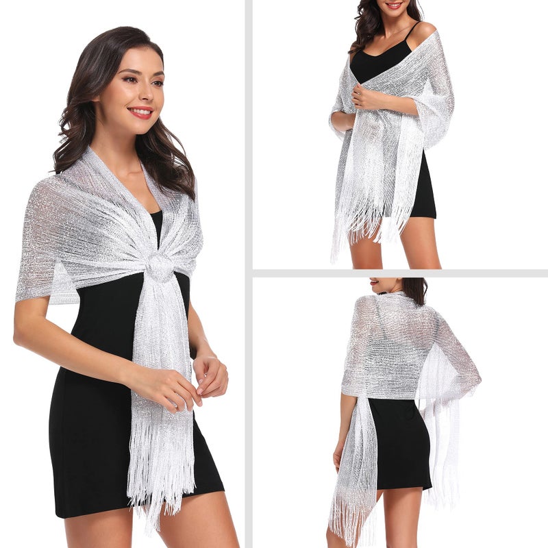 vimate شال زفاف أبيض للنساء من فيمات، شالات رسمية خفيفة الوزن للصيف ولفائف لف dresses المسائية (أبيض) - Image 4