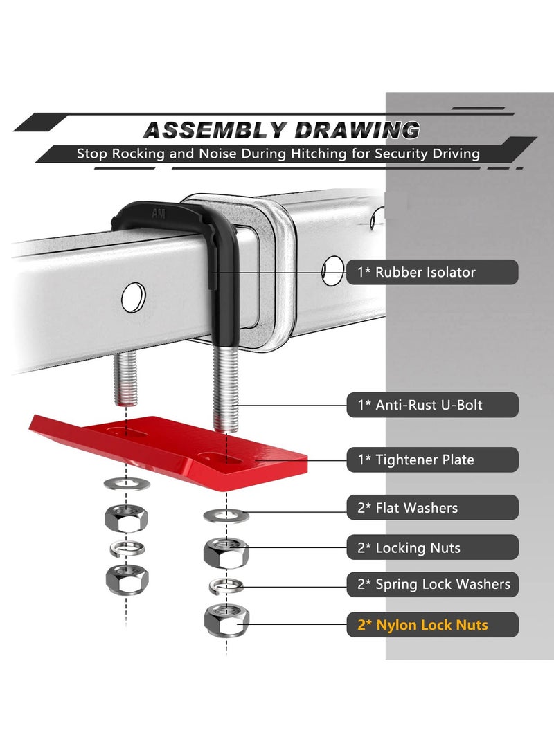 Heavy Duty Hitch Tightener and Stabilizer for 1.25" and 2" Hitches, Anti-Rattle, Rubber Isolator, Rust-Resistant Coating - Image 2
