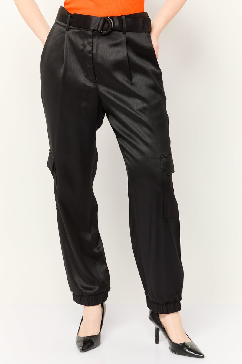 ESPRIT سروال كارجو نسائي مزود بحزام، أسود - Image 1