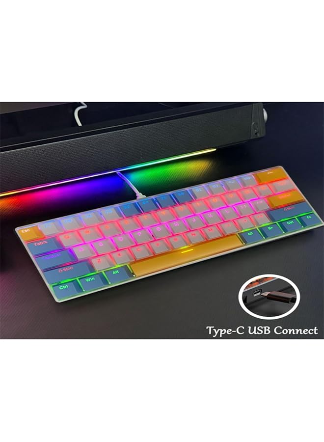 61 Keys Rgb Gaming Keyboard 60% Mini Wired Waterproof With Anti Ghosting Keyboard And Three Color Keycaps With Red Switch For Gamers(White Blue And Yellow) - Image 5