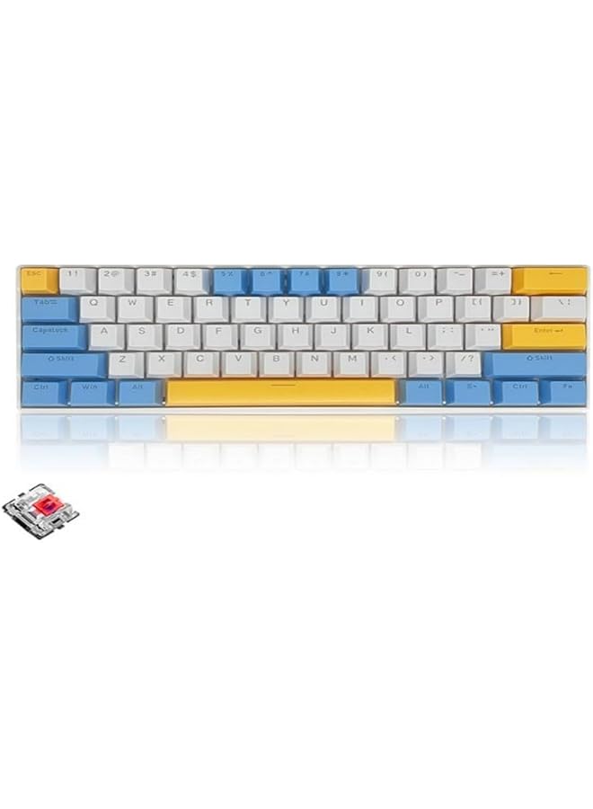 61 Keys Rgb Gaming Keyboard 60% Mini Wired Waterproof With Anti Ghosting Keyboard And Three Color Keycaps With Red Switch For Gamers(White Blue And Yellow) - Image 1