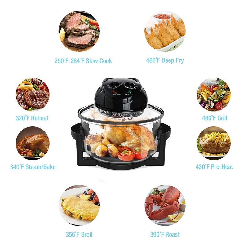 Delavala Delavala Black and Glass Air Fryer 13L 2 in 1 Deep Fat Free Frying Low Running Cost Healthy Eating No Oil Halogen Cooker Machine with All Accessories Included Glass 13L Air Fryer - Image 3