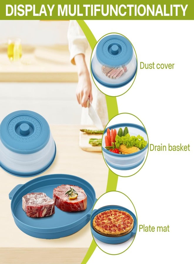 Saebume Microwave Food Splatter Cover & Base Mat,10.5 Inch Plastic & Silicone Vented Collapsible Guard Lid, Plate Holder & Kitchen Colander for Meal Prep - Image 4