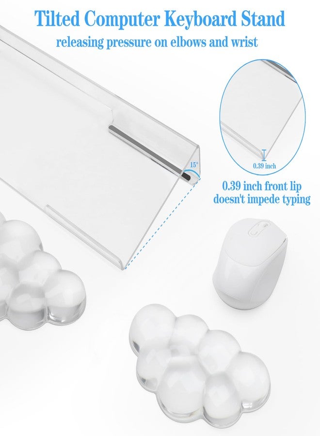 KEPUTAIER Acrylic Transparent Computer Keyboard Stand with Gel Cloud Keyboard and Mouse Wrist Rest, Ergonomic Tilting 3-in-1 Set, Relieves Painful Typing, for Office/Computer/Laptop/Gaming - Image 4