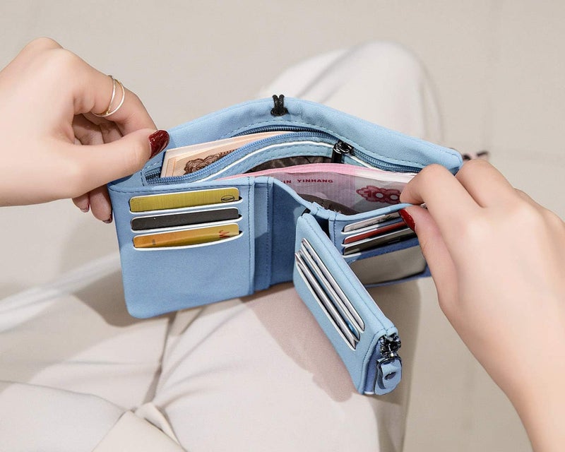 AOXONEL Women's Small Bifold Leather wallet Rfid blocking Ladies Wristlet with Card holder id window Coin Purse - Image 5