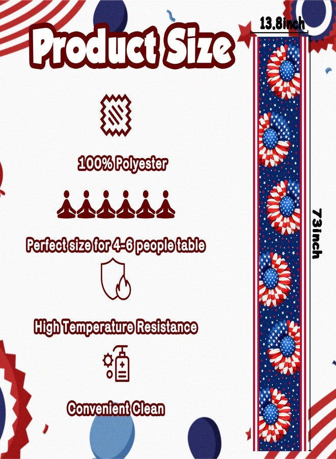 OHOME زينة عيد الاستقلال الأمريكي - مفرش طاولة مزين بنجوم وزهور وطنية أمريكية | إكسسوارات عيد الاستقلال الأمريكي - مستلزمات حفلات الذكرى السنوية الـ 250 لأمريكا - ديكورات داخلية وخارجية للمنزل - Image 2