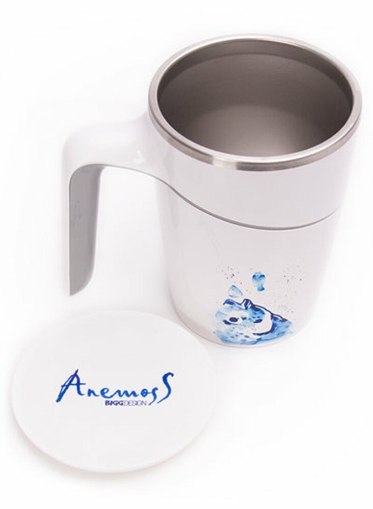 Anemoss Stainless Steel Coffee Mug 470 ml, Non-spillable Coffee Cup, Spill Proof Suction Bottom Teacup, BPA Free, Marine Theme, Insulated Travel Coffee Mug with Handle, 15 oz - Image 1