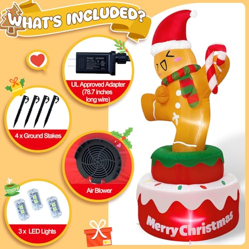 OurWarm 8FT Christmas Inflatable Outdoor Decoration, Christmas Inflatables Gingerbread Nutcracker Christmas Blow Ups with LED Lights, Inflatable Christmas Decorations Outdoor for Xmas Lawn Yard Decor - Image 4