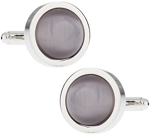Cuff-Daddy Silver Framed Cat Eye Round Cufflinks Elegant Style Silver-Tone Mount Shiny Fiber Optic Glass with Presentation Gift Box Party Special Occasions Wedding Anniversary Suit French Cuff Shirts - Image 1