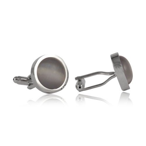 Cuff-Daddy Silver Framed Cat Eye Round Cufflinks Elegant Style Silver-Tone Mount Shiny Fiber Optic Glass with Presentation Gift Box Party Special Occasions Wedding Anniversary Suit French Cuff Shirts - Image 2