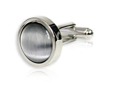 Cuff-Daddy Silver Framed Cat Eye Round Cufflinks Elegant Style Silver-Tone Mount Shiny Fiber Optic Glass with Presentation Gift Box Party Special Occasions Wedding Anniversary Suit French Cuff Shirts - Image 3
