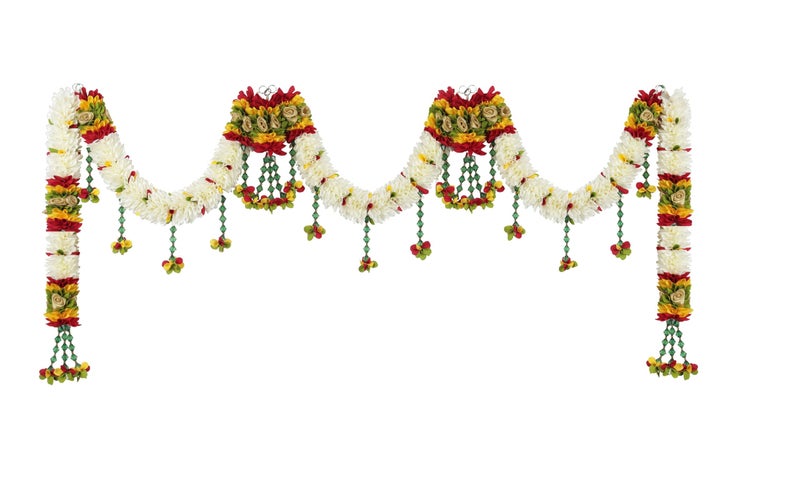 Daedal crafters 4-Feet Width Crystal Hanging Artificial Cream Doorway Toran for Main Door Entrance, Reusable Thoran for Mandir & Living Room Décor, Bandarwal for Festival Decoration (14x42 inch) - Image 3