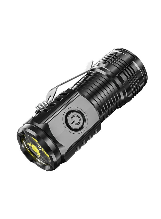 Three Eyes Small Monster Flashlight Super Bright Mini Portable Led Multi-function Magnet Charging Special Outdoor-Color:Electroplated Black (strong Magnetic Pen Clip)  - Image 1