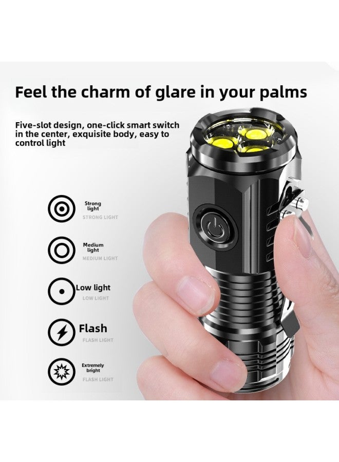 Three Eyes Small Monster Flashlight Super Bright Mini Portable Led Multi-function Magnet Charging Special Outdoor-Color:Electroplated Black (strong Magnetic Pen Clip)  - Image 2