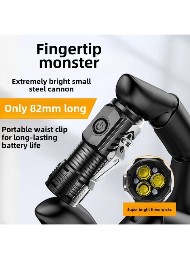 Three Eyes Small Monster Flashlight Super Bright Mini Portable Led Multi-function Magnet Charging Special Outdoor-Color:Electroplated Black (strong Magnetic Pen Clip)  - Image 3