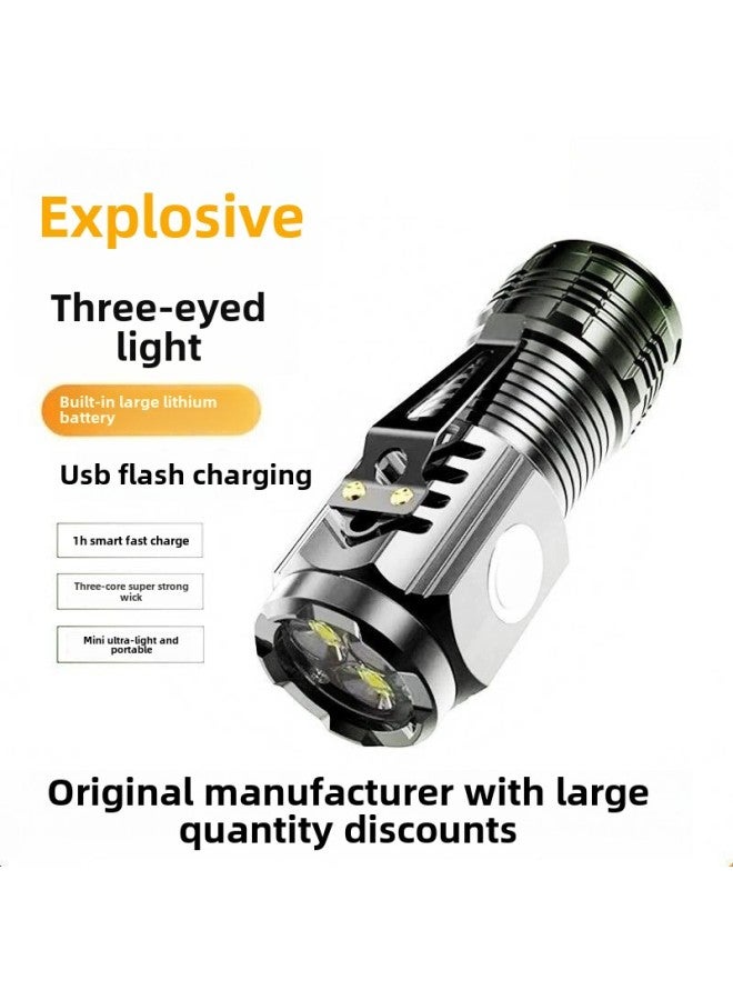 Three Eyes Small Monster Flashlight Super Bright Mini Portable Led Multi-function Magnet Charging Special Outdoor-Color:Electroplated Black (strong Magnetic Pen Clip)  - Image 4