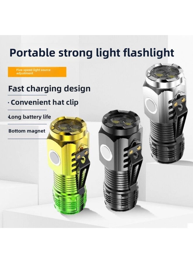 Three Eyes Small Monster Flashlight Super Bright Mini Portable Led Multi-function Magnet Charging Special Outdoor-Color:Electroplated Black (strong Magnetic Pen Clip)  - Image 5