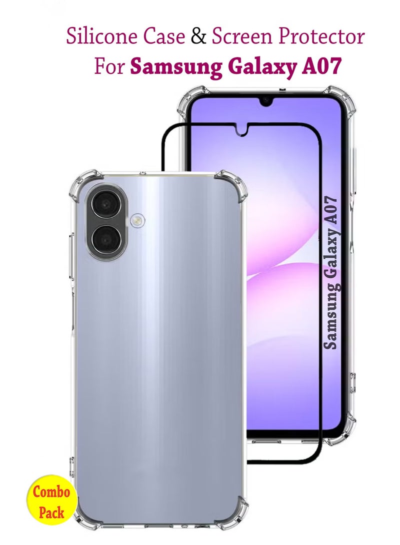 ولديك جراب Samsung Galaxy A07 نحيف ومرن من مادة TPU مع وسادة هوائية مطاطية لامتصاص الصدمات واقي شاشة زجاج مقوى مقاوم للخدوش حماية يومية للهاتف المحمول استخدام يومي وسفر هدايا مثالية لجميع المستخدمين - Image 1