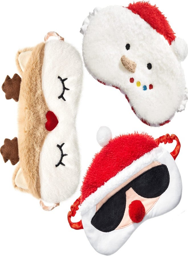 Geyoga 3 Pieces Christmas Eye Masks for Boys and Girls Sleeping Mask for Kids Sleep for Christmas, Santa Snowman Reindeer Cute Soft Plush Blindfold Gifts for Children Family Party Present - Image 1