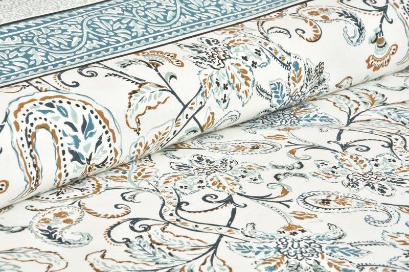 ElanorHomes Cotton Double King Size Bedsheet | Hand Printed | Ultra-Soft & Skin-Safe | Breathable Summer Comfort | 90x108 inches with 2 Pillow Covers (Blue Floral Print) - Image 3