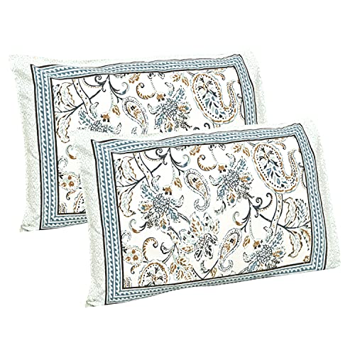 ElanorHomes Cotton Double King Size Bedsheet | Hand Printed | Ultra-Soft & Skin-Safe | Breathable Summer Comfort | 90x108 inches with 2 Pillow Covers (Blue Floral Print) - Image 5