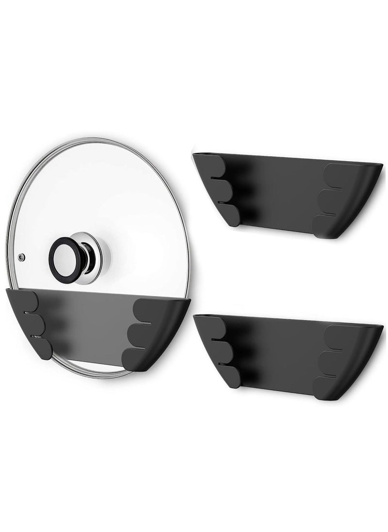 SYOSI Pot Lid Organizer for Cabinet Door Kitchen Organization (3 Packs) Pot Lid Holder Kitchen Hacks Pot Lid Organizers Inside Cabinet Door Wall Mount Pot Lid Hanger Fits 6" to 13" Black Set  - Image 1