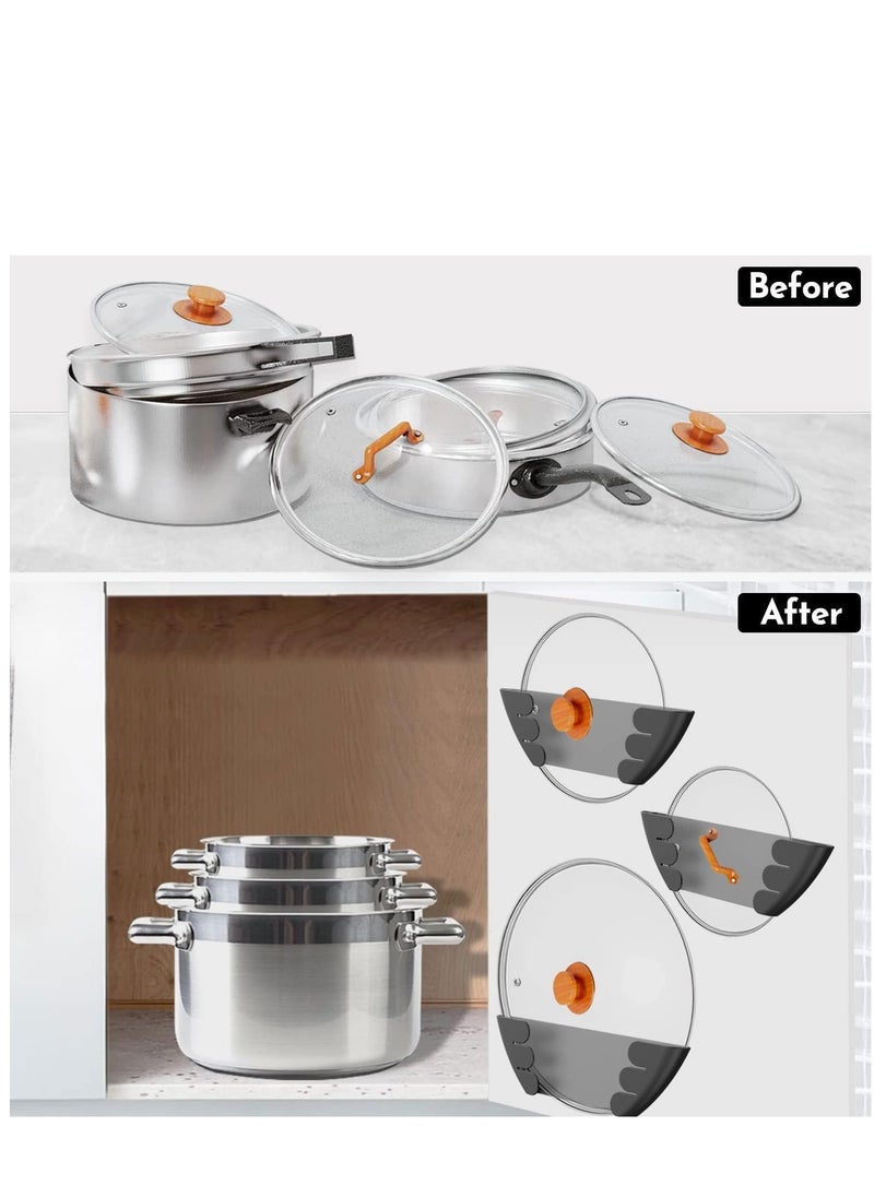SYOSI Pot Lid Organizer for Cabinet Door Kitchen Organization (3 Packs) Pot Lid Holder Kitchen Hacks Pot Lid Organizers Inside Cabinet Door Wall Mount Pot Lid Hanger Fits 6" to 13" Black Set  - Image 2