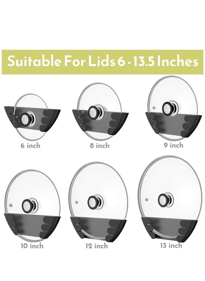 SYOSI Pot Lid Organizer for Cabinet Door Kitchen Organization (3 Packs) Pot Lid Holder Kitchen Hacks Pot Lid Organizers Inside Cabinet Door Wall Mount Pot Lid Hanger Fits 6" to 13" Black Set  - Image 3