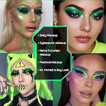 Afflano Multichrome Green Eyeshadow Palette ColorShifting Green Glitter Eyeshadow Palette Neon Yellow Purple Blue Chrome Eye Shadow for Cosplay St Patrick Look Dark Smokey Forest green Eye Makeup - Image 2