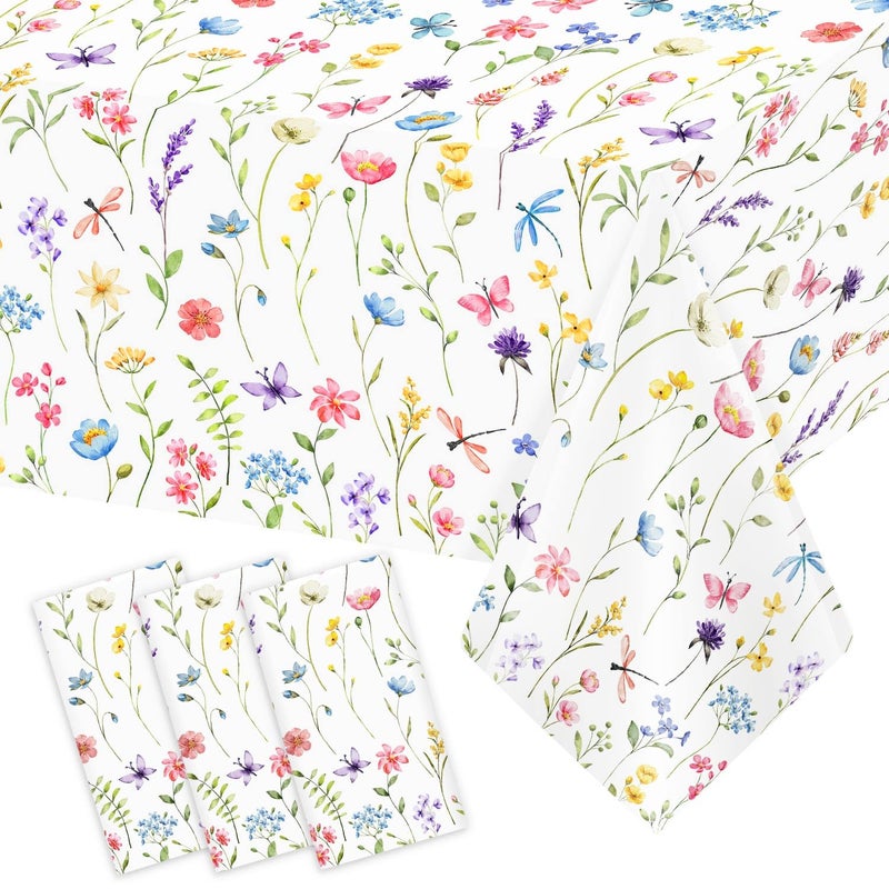 Homanu 3 Pack Wildflower Party Decorations Tablecloths, Large Size 54 X 108 Inch Rectangle Floral Tablecloth Plastic Table Cover for Birthday Party Baby Shower Decorations - Image 1