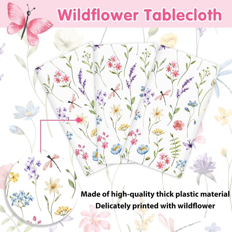 Homanu 3 Pack Wildflower Party Decorations Tablecloths, Large Size 54 X 108 Inch Rectangle Floral Tablecloth Plastic Table Cover for Birthday Party Baby Shower Decorations - Image 5