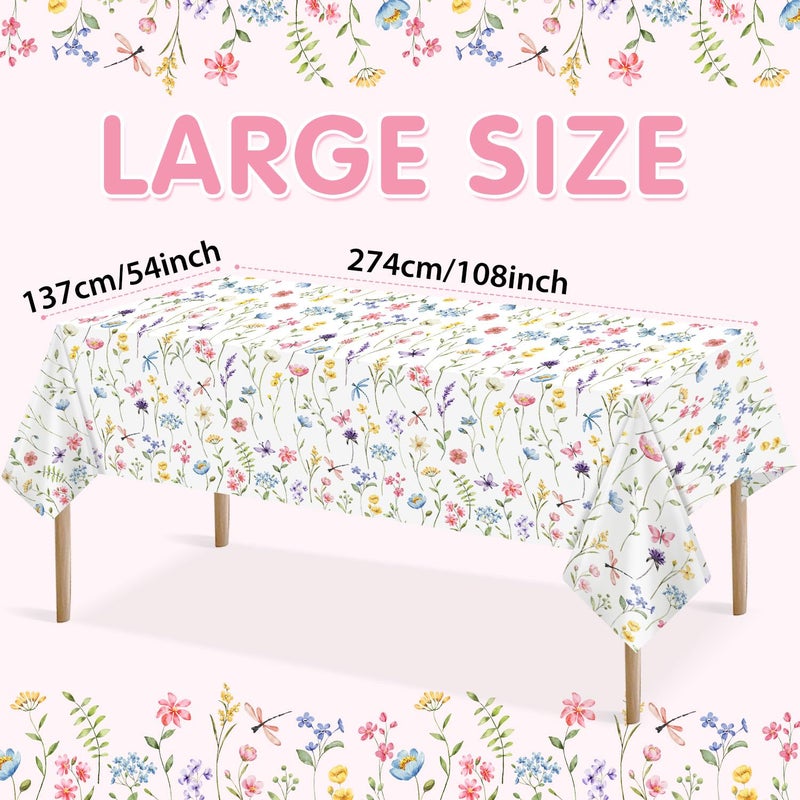 Homanu 3 Pack Wildflower Party Decorations Tablecloths, Large Size 54 X 108 Inch Rectangle Floral Tablecloth Plastic Table Cover for Birthday Party Baby Shower Decorations - Image 3