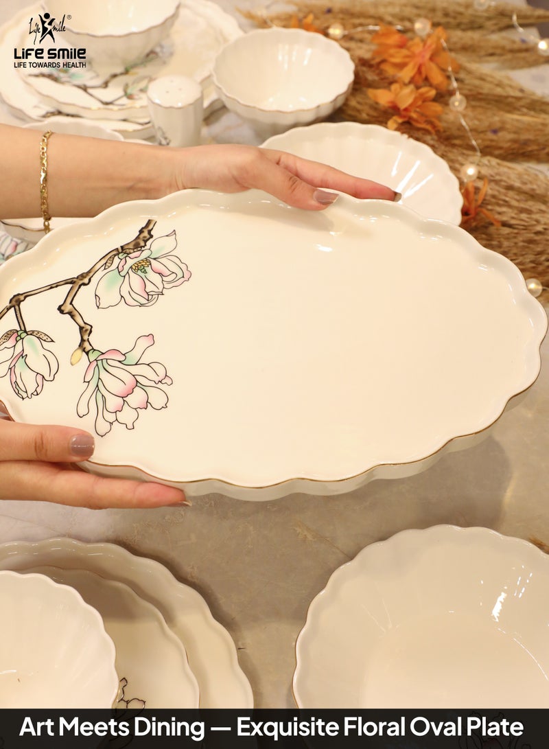 Life Smile طقم عشاء من البورسلين مكون من 29 قطعة – أدوات مائدة مقاومة للكسر | يتضمن 6 أطباق عشاء، 6 أطباق فواكه، 6 أطباق شوربة، 6 سلطانيات حلوى، 2 طبق بيضاوي، 1 وعاء سلطة وملح وفلفل شاكير - Image 4