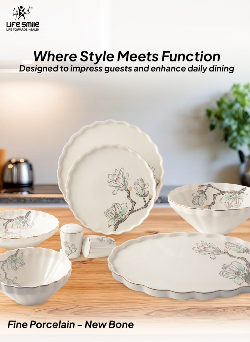Life Smile طقم عشاء من البورسلين مكون من 29 قطعة – أدوات مائدة مقاومة للكسر | يتضمن 6 أطباق عشاء، 6 أطباق فواكه، 6 أطباق شوربة، 6 سلطانيات حلوى، 2 طبق بيضاوي، 1 وعاء سلطة وملح وفلفل شاكير - Image 3