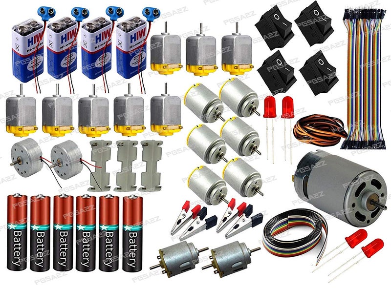 PGSA2Z New Science Projects DC Motor Kit with 6-Pieces Small Electronic and Cylindrical, 2-Piece6-9 V and 2-Piece 3-9V Dual Shaft Toy DC Motor - Image 1