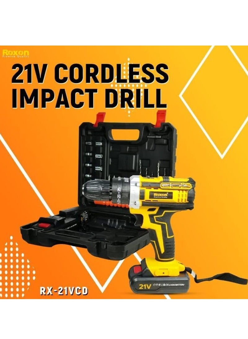 Roxon - ROXON (RX21VCD) 21V Cordless Impact Screwdriver Drill Machine With Tool Kits - Image 1