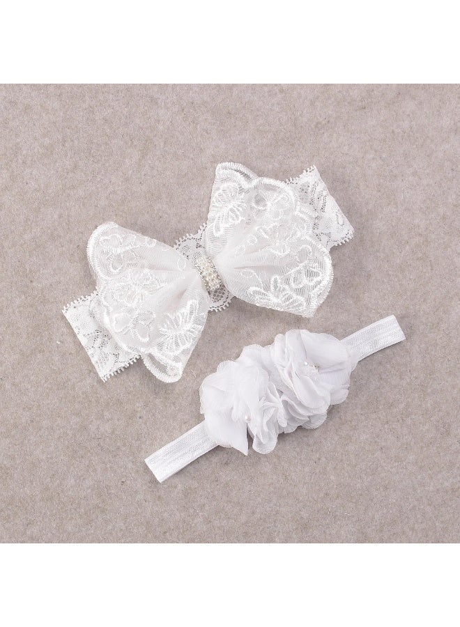 Nishine Nishine 2 Pack Baptism White Newborn Bowknot Headbands Baby Christening Hair Bows Headwrap Toddler Hairband (Circle Button)  - Image 2