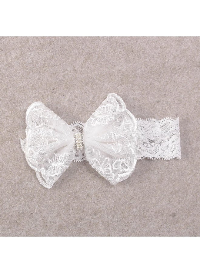 Nishine Nishine 2 Pack Baptism White Newborn Bowknot Headbands Baby Christening Hair Bows Headwrap Toddler Hairband (Circle Button)  - Image 4