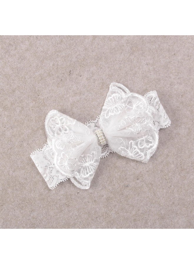 Nishine Nishine 2 Pack Baptism White Newborn Bowknot Headbands Baby Christening Hair Bows Headwrap Toddler Hairband (Circle Button)  - Image 5