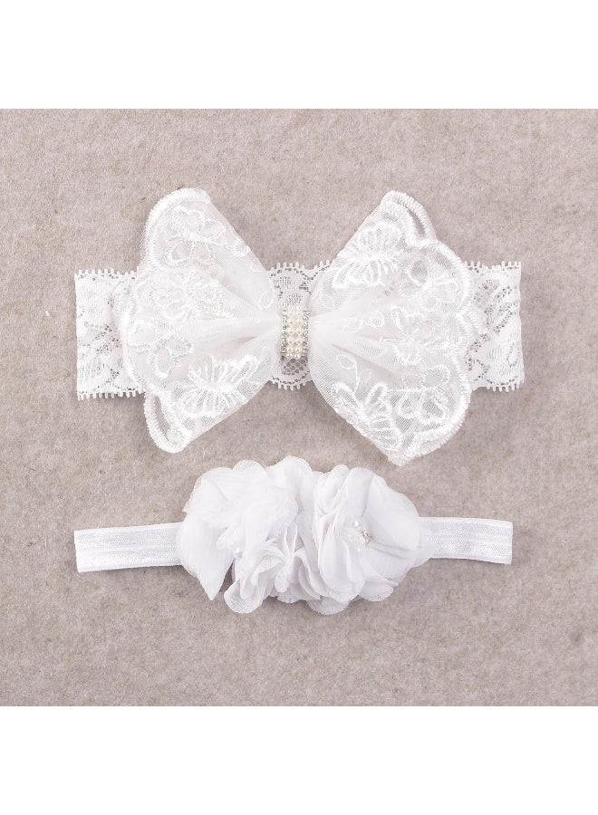 Nishine Nishine 2 Pack Baptism White Newborn Bowknot Headbands Baby Christening Hair Bows Headwrap Toddler Hairband (Circle Button)  - Image 3
