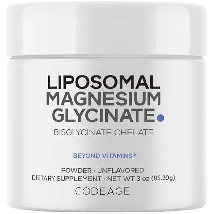 Codeage Magnesium Glycinate Powder Supplement, 2-Month Supply, Bisglycinate Magnesium Chelate, Unflavored, Liposomal Delivery, Chelated Magnesium Powder Mineral, Non-GMO Vegan, 3 oz - Image 1