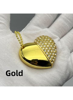 Generic Crystal USB Flash Disk Brick-inlaid Heart-shaped USB Flash Disk 32G Creative Jewelry 64G Brick Gift USB Flash Disk High Speed 3.0logo-Color:Gold-Capacity:8GB  - Image 1