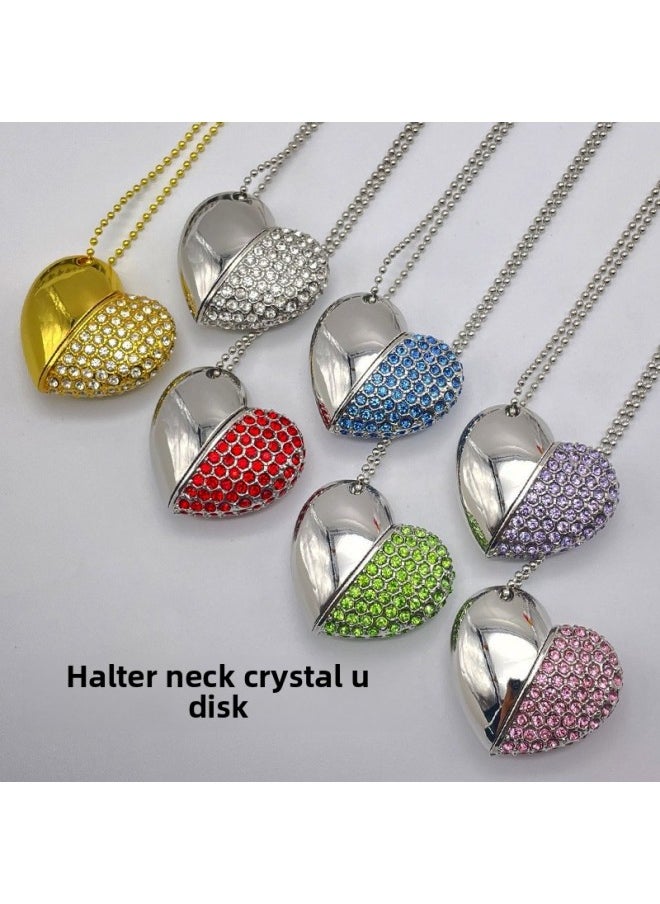Crystal USB Flash Disk Brick-inlaid Heart-shaped USB Flash Disk 32G Creative Jewelry 64G Brick Gift USB Flash Disk High Speed 3.0logo-Color:Gold-Capacity:8GB  - Image 3