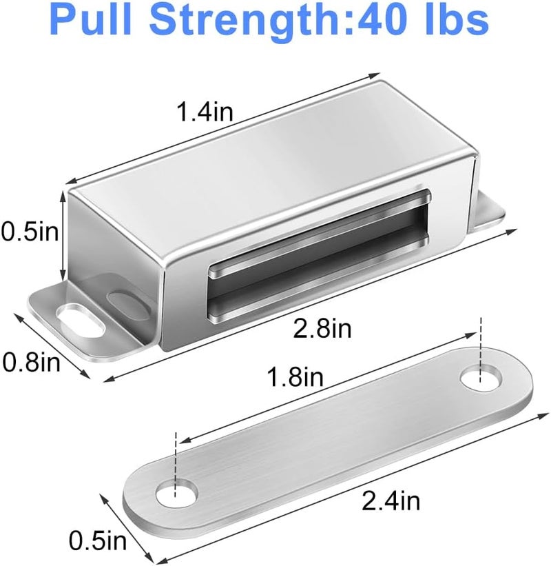 Onarway Magnetic Door Catch 40 lbs Pull Strong Magnet Cabinet Latches Magnetic Hardware Stainless Steel Chrome Door Closer for Bathroom Kitchen Sliding Door Window Cupboard (4 Pack-Strength 20KG) - Image 3
