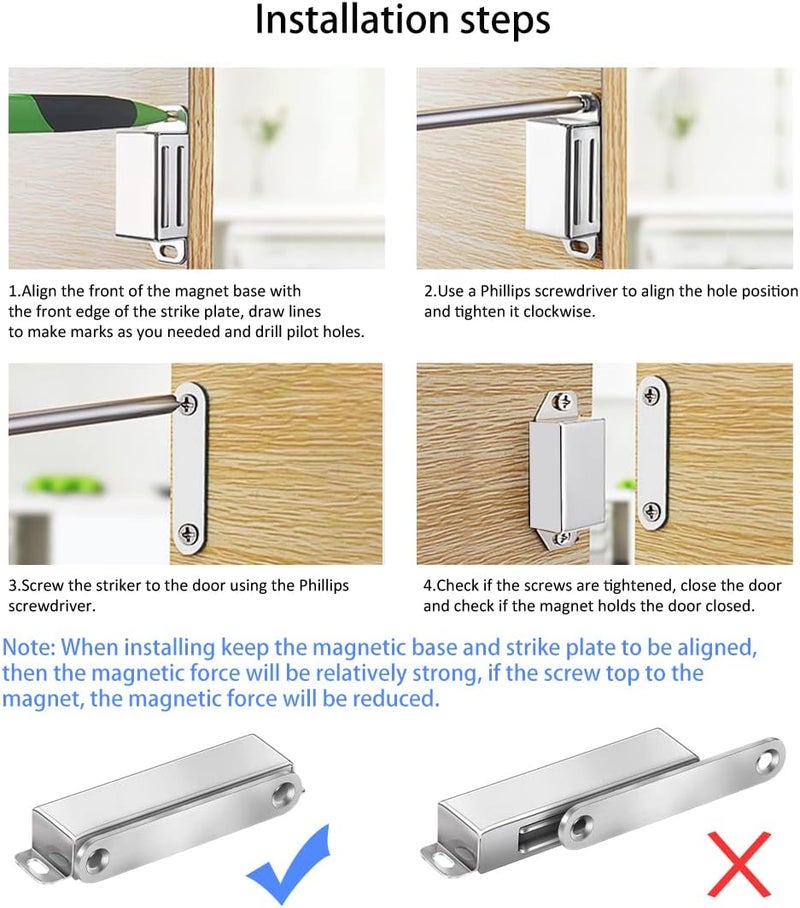 Onarway Magnetic Door Catch 40 lbs Pull Strong Magnet Cabinet Latches Magnetic Hardware Stainless Steel Chrome Door Closer for Bathroom Kitchen Sliding Door Window Cupboard (4 Pack-Strength 20KG) - Image 4