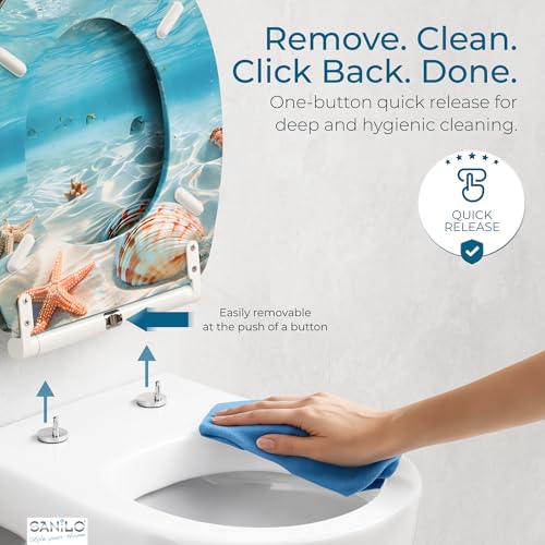 Sanilo Wooden Toilet Seat with Quick Release & Soft Close [ROUND] - Decorative & Slow Close Molded Wood Seat - With One Click for Easy Installation & Cleaning - With Adjustable Fit (Waterworld) - Image 3